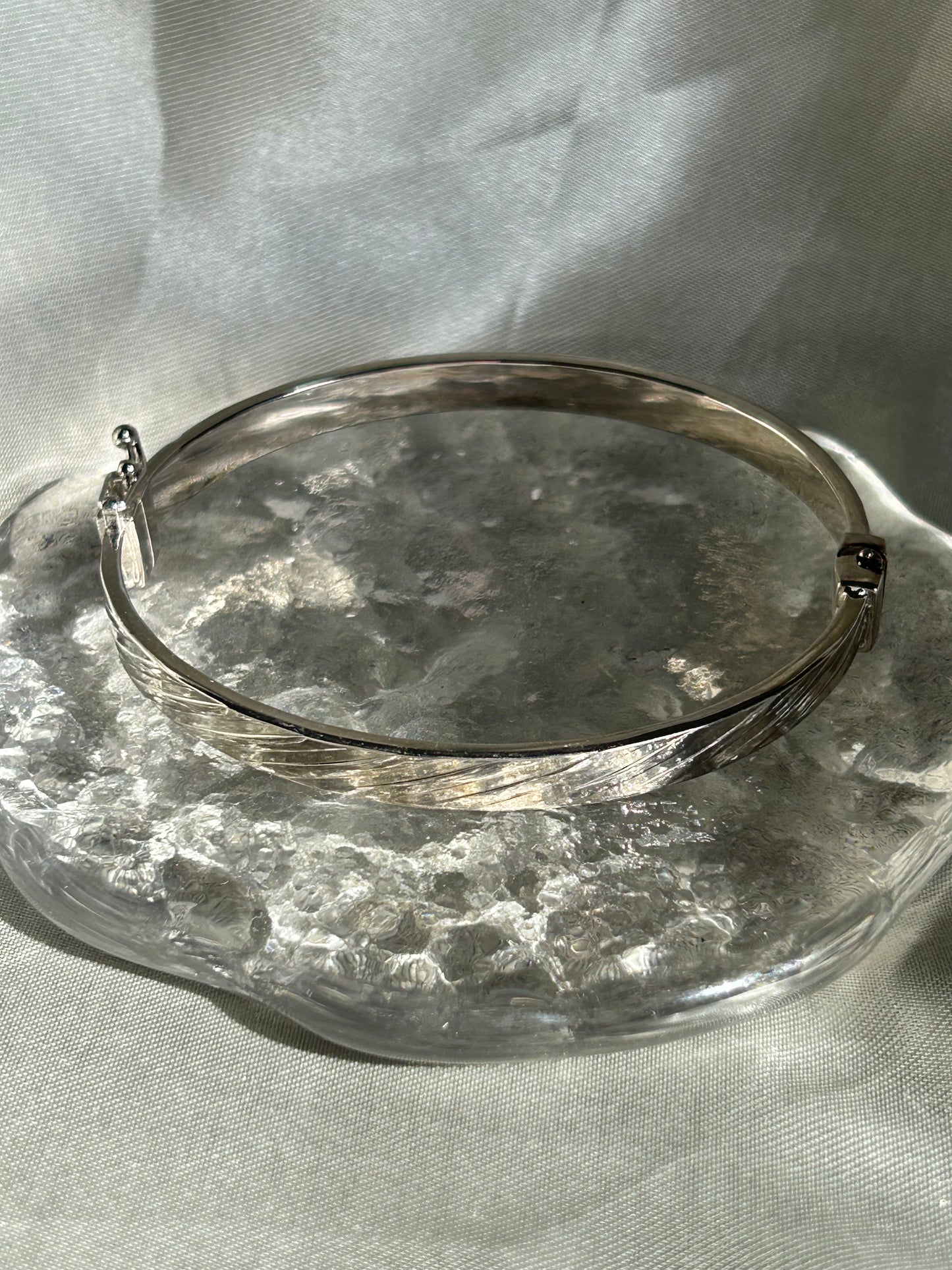 Wide Engraved Sterling Silver Bangle